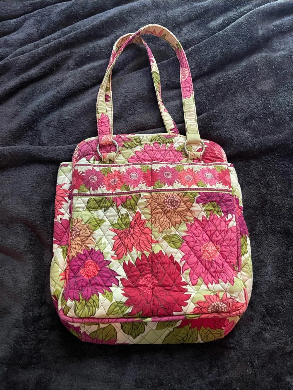 Vera Bradley Hello Dahlia Quilted Tote Shoulder Bag Pink Green Floral Retired